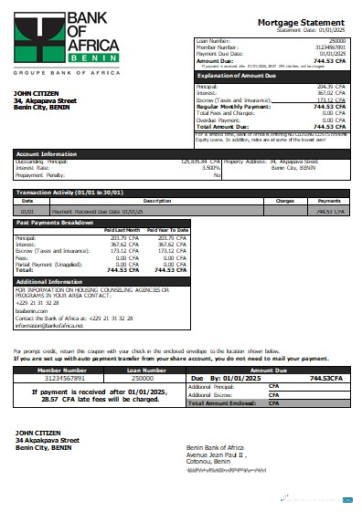 Download Benin Bank of Africa bank mortgage statement scr Photoshop template